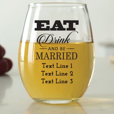 Modern Eat Drink and Be Married - 9 oz. ARC Perfection Stemless Wine Glasses
