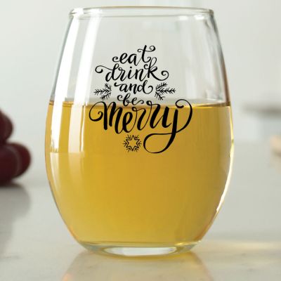 Eat Drink and Be Merry - 9 oz. ARC Perfection Stemless Wine Glasses