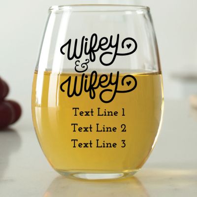 Wifey & Wifey - 9 oz. ARC Perfection Stemless Wine Glasses