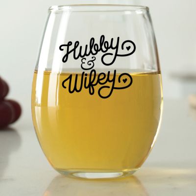 Hubby & Wifey - 9 oz. ARC Perfection Stemless Wine Glasses