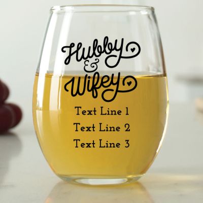 Hubby & Wifey - 9 oz. ARC Perfection Stemless Wine Glasses