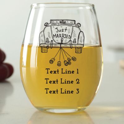 Just Married Car - 9 oz. ARC Perfection Stemless Wine Glasses