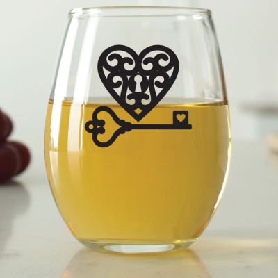 Heart Lock and Key - 9 oz. ARC Perfection Stemless Wine Glasses