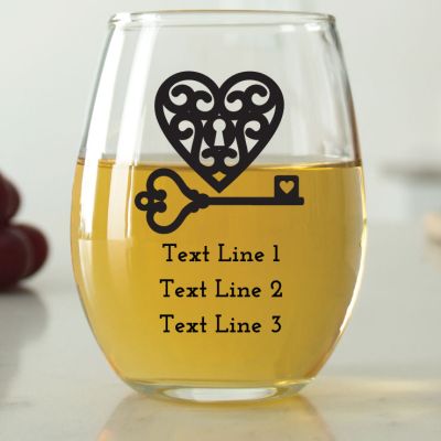 Heart Lock and Key - 9 oz. ARC Perfection Stemless Wine Glasses