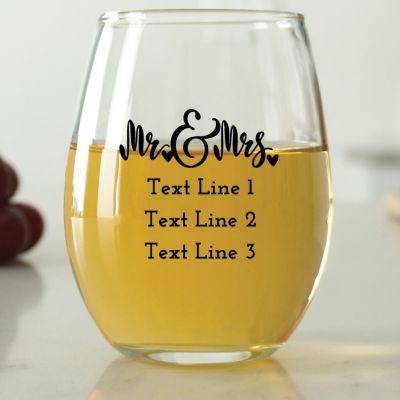 Mr. & Mrs. - 9 oz. ARC Perfection Stemless Wine Glasses