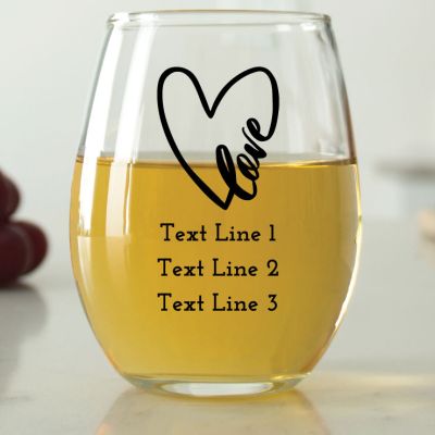 Love Heart - 9 oz. ARC Perfection Stemless Wine Glasses