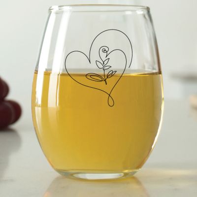 Rose Heart Line Art - 9 oz. ARC Perfection Stemless Wine Glasses