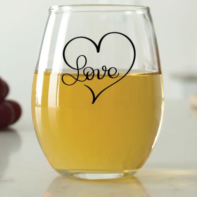 Love Heart Script - 9 oz. ARC Perfection Stemless Wine Glasses
