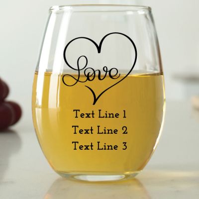Love Heart Script - 9 oz. ARC Perfection Stemless Wine Glasses