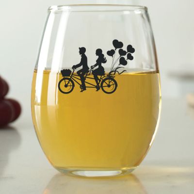 Couple Riding Bicycle - 9 oz. ARC Perfection Stemless Wine Glasses