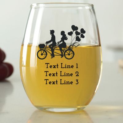 Couple Riding Bicycle - 9 oz. ARC Perfection Stemless Wine Glasses