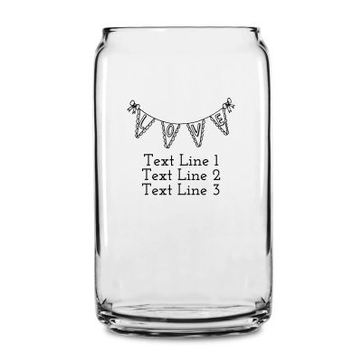 Personalized 16 oz Custom Can Shaped Glass - Love Flag Banner - Customized Can Glasses
