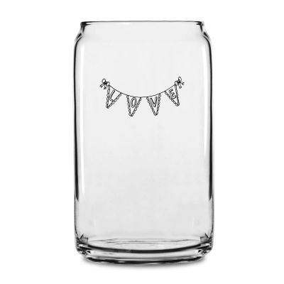 Personalized 16 oz Custom Can Shaped Glass - Love Flag Banner - Customized Can Glasses