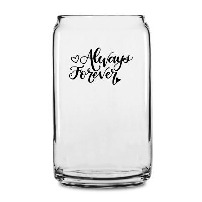 Personalized 16 oz Custom Can Shaped Glass - Always Forever with Hearts - Customized Can Glasses