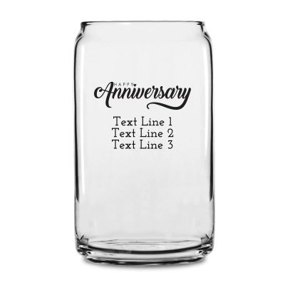 Personalized 16 oz Custom Can Shaped Glass - Happy Anniversary - Customized Can Glasses