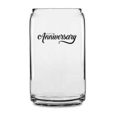 Personalized 16 oz Custom Can Shaped Glass - Happy Anniversary - Customized Can Glasses