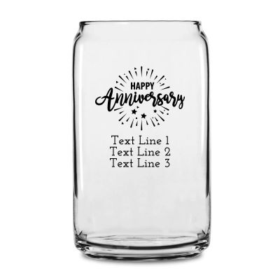 Personalized 16 oz Custom Can Shaped Glass - Starburst Happy Anniversary - Customized Can Glasses
