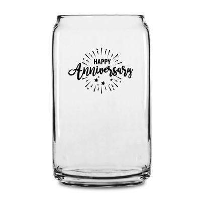 Personalized 16 oz Custom Can Shaped Glass - Starburst Happy Anniversary - Customized Can Glasses