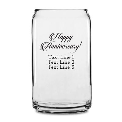 Personalized 16 oz Custom Can Shaped Glass - Elegant Happy Anniversary - Customized Can Glasses