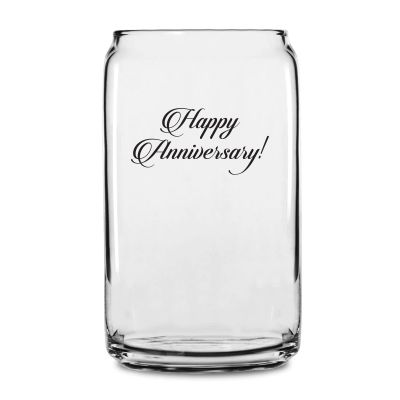 Personalized 16 oz Custom Can Shaped Glass - Elegant Happy Anniversary - Customized Can Glasses