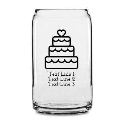 Personalized 16 oz Custom Can Shaped Glass - Birthday Cake with Heart - Customized Can Glasses
