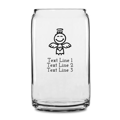 Personalized 16 oz Custom Can Shaped Glass - Angel Holding Heart - Customized Can Glasses