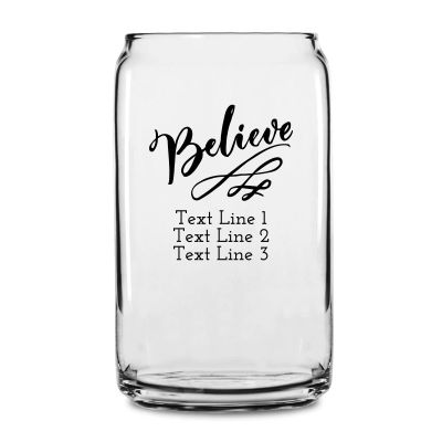 Personalized 16 oz Custom Can Shaped Glass - Believe - Customized Can Glasses