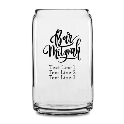 Personalized 16 oz Custom Can Shaped Glass - Bar Mitzvah - Customized Can Glasses
