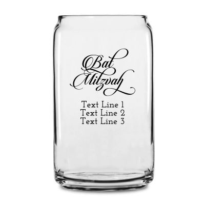 Personalized 16 oz Custom Can Shaped Glass - Cursive Bat Mitzvah - Customized Can Glasses