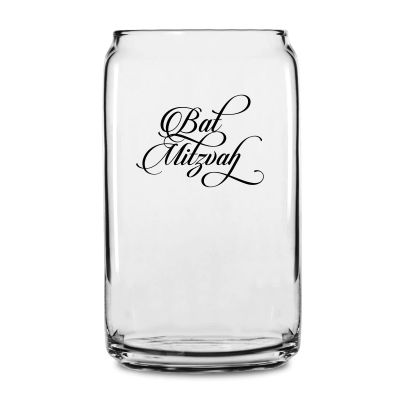 Personalized 16 oz Custom Can Shaped Glass - Cursive Bat Mitzvah - Customized Can Glasses