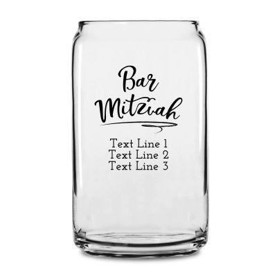 Personalized 16 oz Custom Can Shaped Glass - Handwritten Bar Mitzvah - Customized Can Glasses