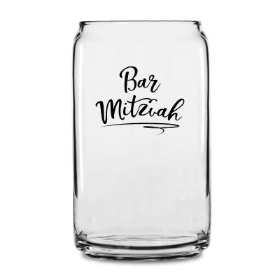 Personalized 16 oz Custom Can Shaped Glass - Handwritten Bar Mitzvah - Customized Can Glasses