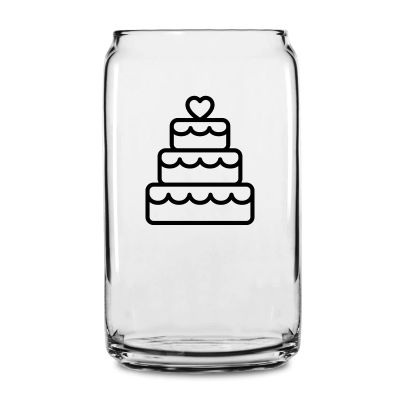 Personalized 16 oz Custom Can Shaped Glass - Birthday Cake with Heart - Customized Can Glasses
