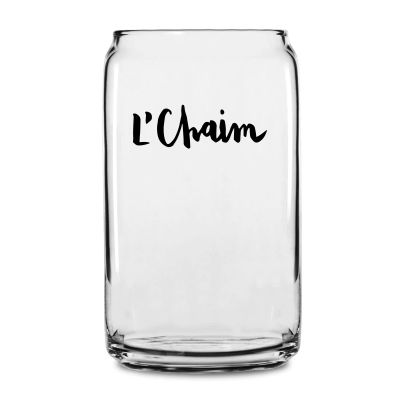 Personalized 16 oz Custom Can Shaped Glass - L'Chaim - Customized Can Glasses