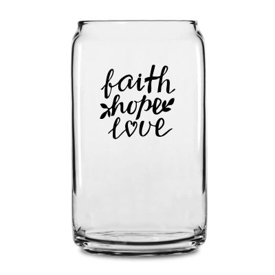 Personalized 16 oz Custom Can Shaped Glass - Faith Hope Love - Customized Can Glasses