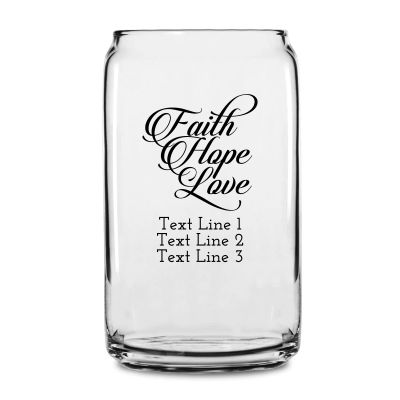 Personalized 16 oz Custom Can Shaped Glass - Elegant Faith Hope Love - Customized Can Glasses