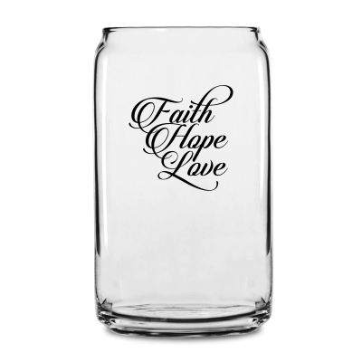 Personalized 16 oz Custom Can Shaped Glass - Elegant Faith Hope Love - Customized Can Glasses