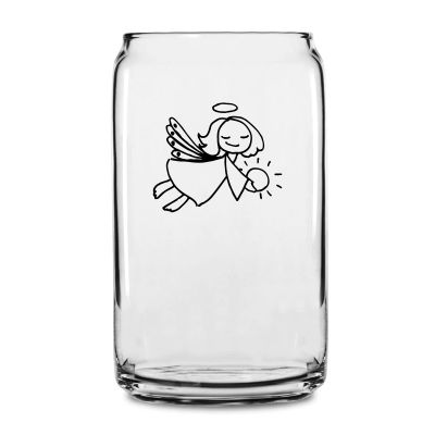 Personalized 16 oz Custom Can Shaped Glass - Flying Angel Holding Sun - Customized Can Glasses