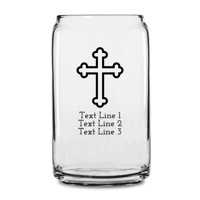 Personalized 16 oz Custom Can Shaped Glass - Cross - Customized Can Glasses