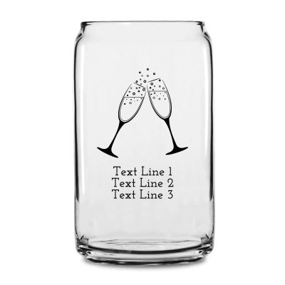 Personalized 16 oz Custom Can Shaped Glass - Champagne Glass Toast - Customized Can Glasses
