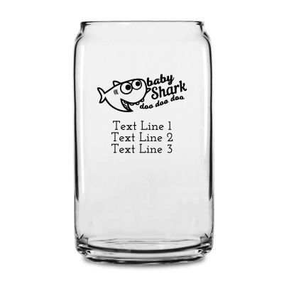 Personalized 16 oz Custom Can Shaped Glass - Baby Shark - Customized Can Glasses