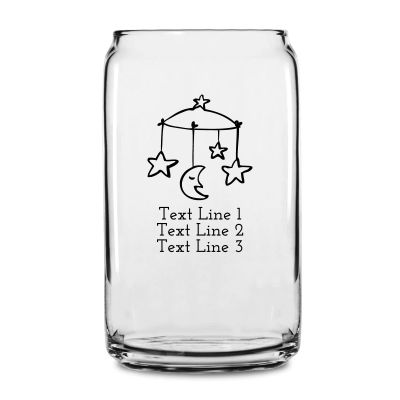 Personalized 16 oz Custom Can Shaped Glass - Moon and Stars Baby Mobile - Customized Can Glasses