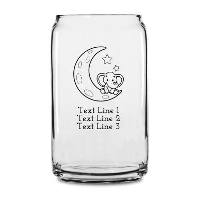 Personalized 16 oz Custom Can Shaped Glass - Baby Elephant Sitting on the Moon - Customized Can Glasses