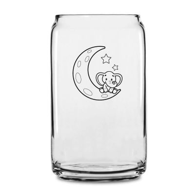 Personalized 16 oz Custom Can Shaped Glass - Baby Elephant Sitting on the Moon - Customized Can Glasses