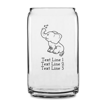 Personalized 16 oz Custom Can Shaped Glass - Cute Baby Elephant - Customized Can Glasses