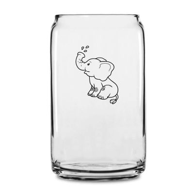 Personalized 16 oz Custom Can Shaped Glass - Cute Baby Elephant - Customized Can Glasses