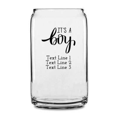 Personalized 16 oz Custom Can Shaped Glass - It's a Boy - Customized Can Glasses