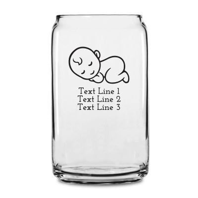 Personalized 16 oz Custom Can Shaped Glass - Sleeping Baby - Customized Can Glasses