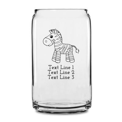 Personalized 16 oz Custom Can Shaped Glass - Baby Zebra - Customized Can Glasses