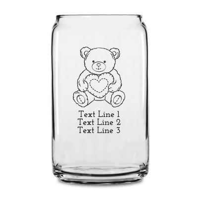 Personalized 16 oz Custom Can Shaped Glass - Teddy Bear Holding Heart - Customized Can Glasses